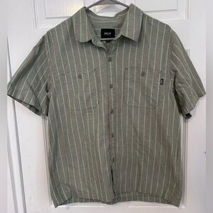 HUF Men's Grey and Mint Striped Button Down Shirt